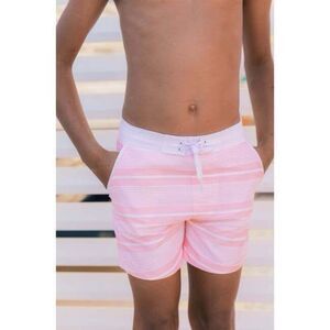 MINNOW Boys Sorbet Pink Stripe Boardie With Pockets 9/10